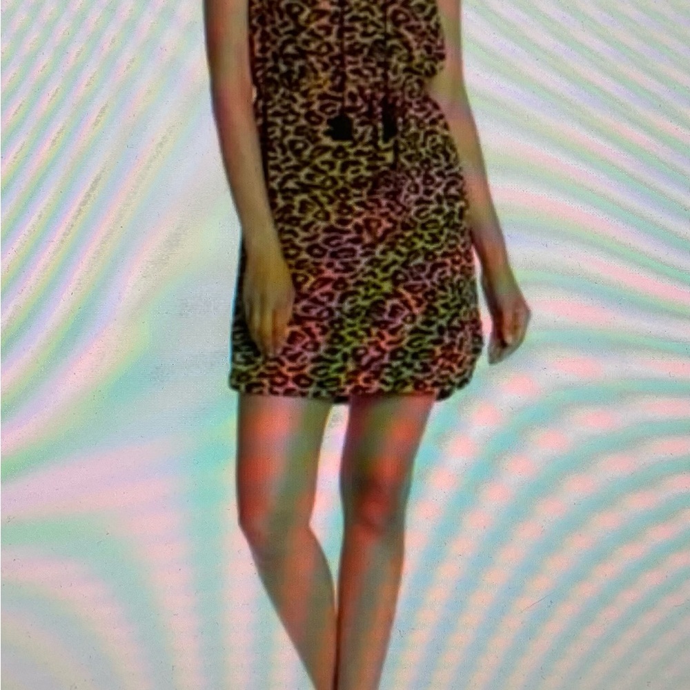 Beachlunchlounge Leopard Print Dress Medium Viscose Tassel Tie Waist & Neckline